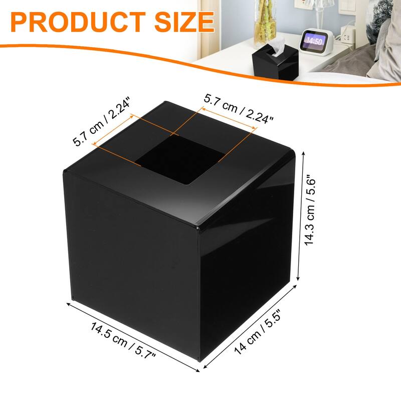 Tissue Box Cover with Base Square Tissue Box Holder for Home Office - Black