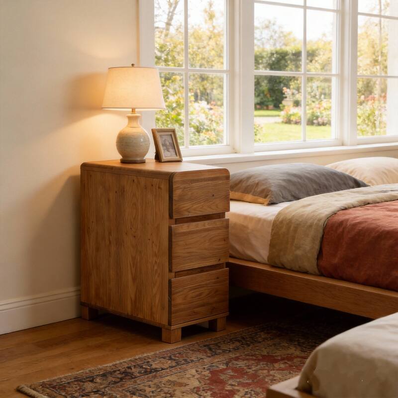 Solid Wood 3-Drawer Nightstand,Farmhouse Rectangle Bedside Table for Bedroom