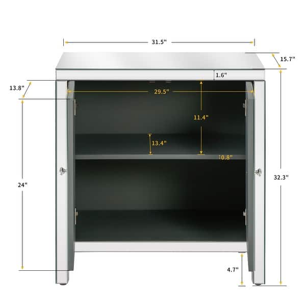 dimension image slide 1 of 2, GDFStudio - DiamondLuxe Glam Mirrored Storage Cabinet with Crystal Handles
