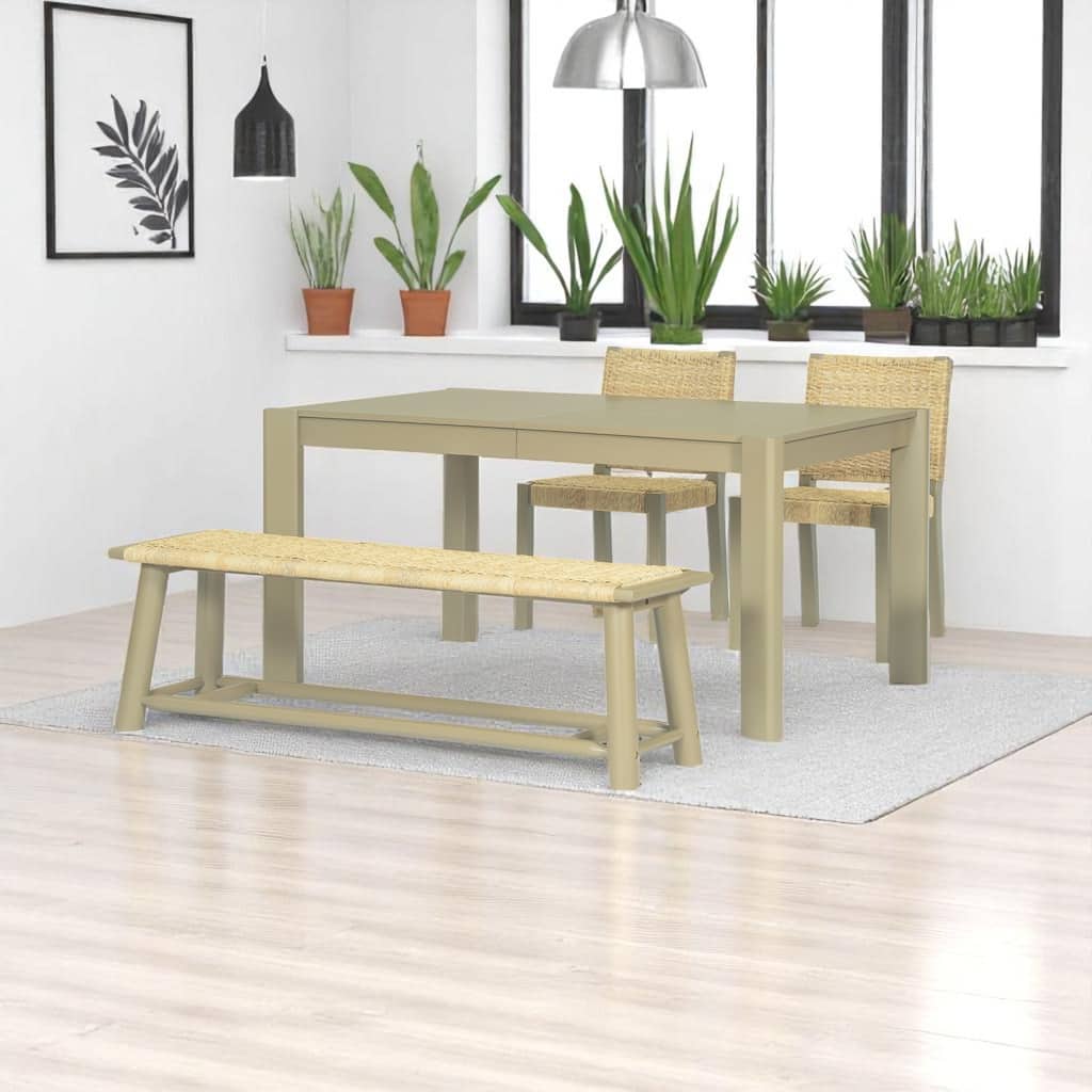 Extendable Dining Table Set with Solid Wood and Rattan Chairs, Expandable 59" to 73" Dining Room Table for 4 to 8 Guests