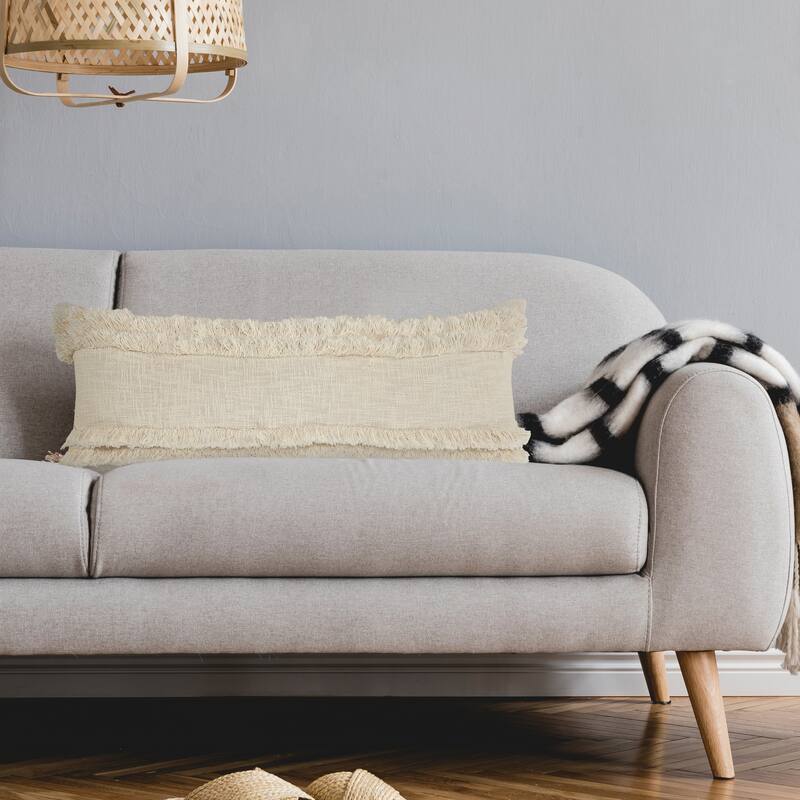 Sevita Beverly Fringed Solid Lumbar Throw Pillow