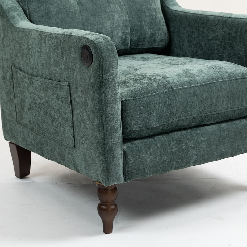 Retro Chenille Accent Sofa Chair with USB Charging Port