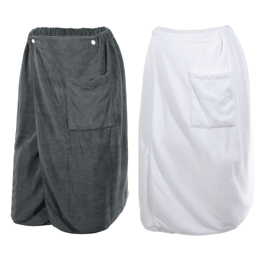 2 Pcs Men's Bath Wrap Towel, Body Wrap for Shower Spa, Adjustable Robes with Hair Dry Cap Headband White Gray