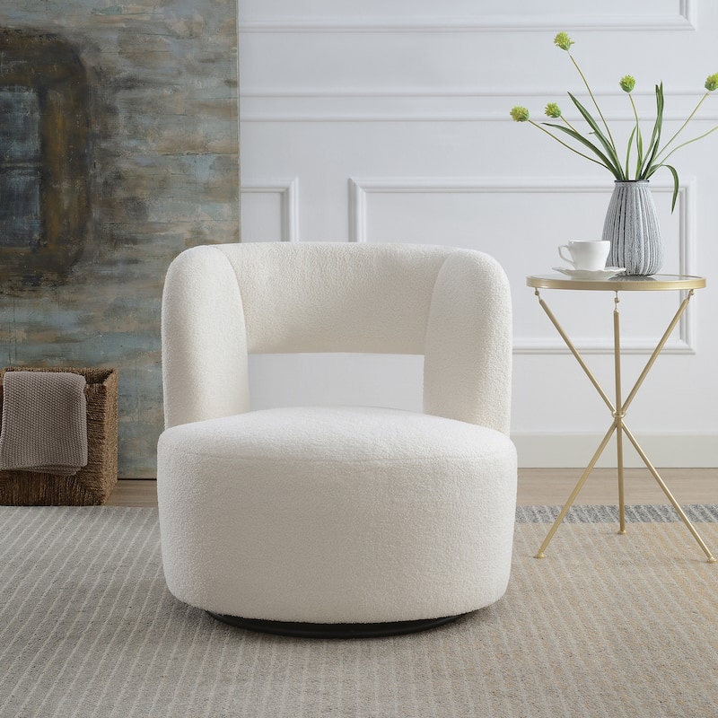Swivel Barrel Chair with Soft Teddy Fabric, Comfy Round Accent Chair for Living Room