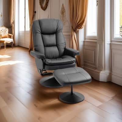 Swivel Reclining PU Leather Chair with Matching Ottoman, Adjustable Backrest & Padded Support for Living Room