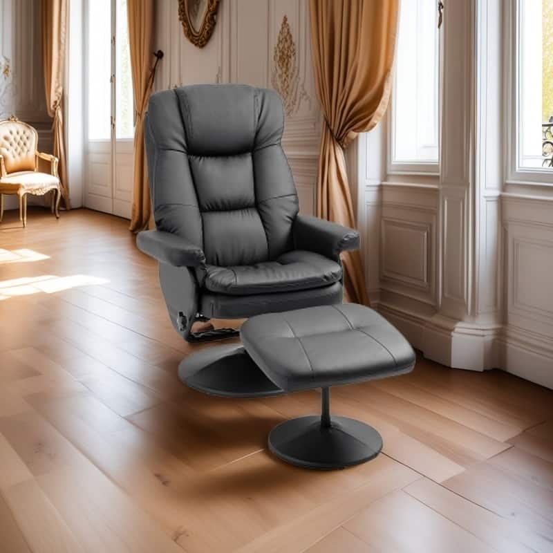 Swivel Reclining PU Leather Chair with Matching Ottoman, Adjustable Backrest & Padded Support for Living Room