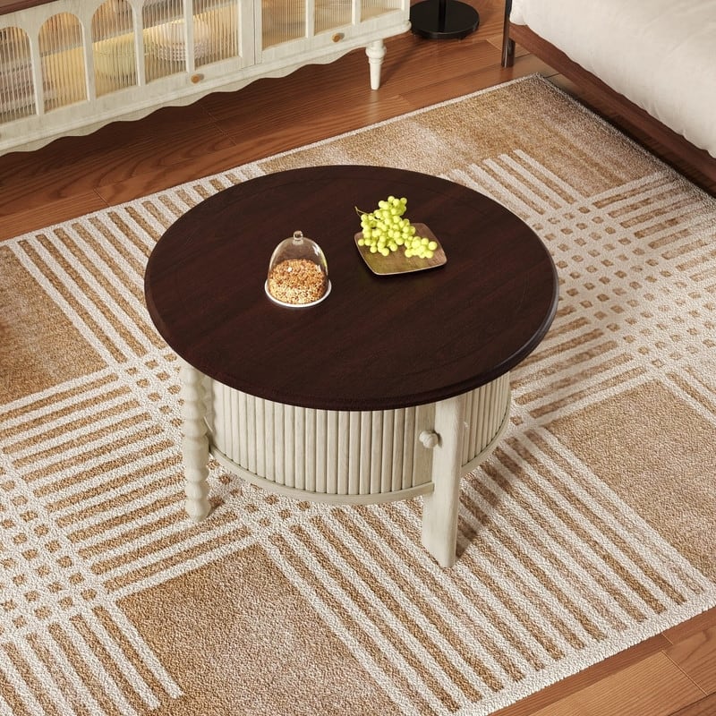 Vintage 30.3" Round Coffee Table with Hidden Storage, Mid Century Modern Style for Living Room Organization