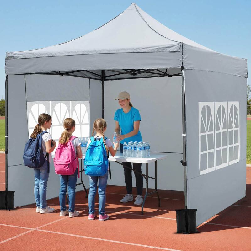 Costway 10 x 10 FT Pop up Canopy Tent with Sidewalls & Awning, Wheeled - See Details