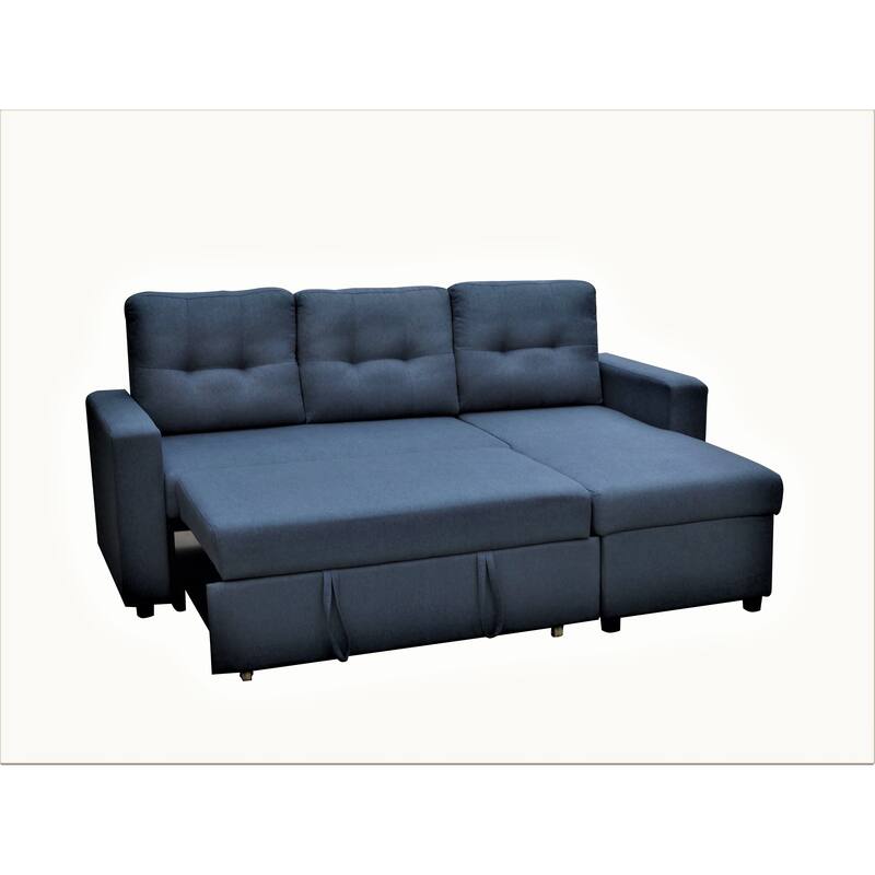 Convertible L-Shaped Sleeper Sofa, Blue Polyester, 80x59x36 inches, 183 lbs, Space-Saving