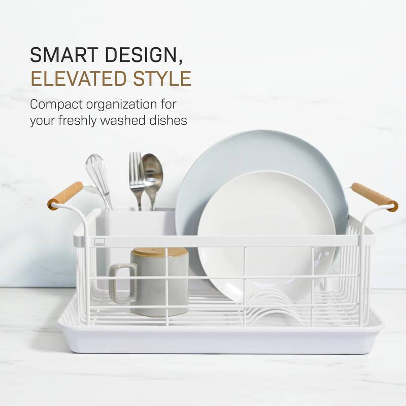 Yamazaki Home Dish Rack, Steel and Wood, Holds 22 lbs - L 13.19 x W 18.5 x H 7.87 inches