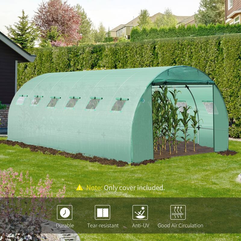Outsunny Replacement Greenhouse Cover Tarp with 12 Windows for Ventilation & Zipper Door, Green