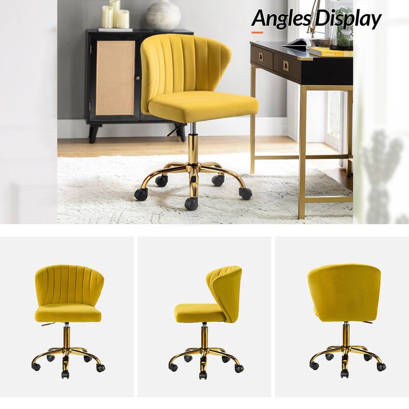 Ilia Modern Velvet Wingback 360 degree Ergonomic Office Task Chair with Channel Tufted Back by HULALA HOME