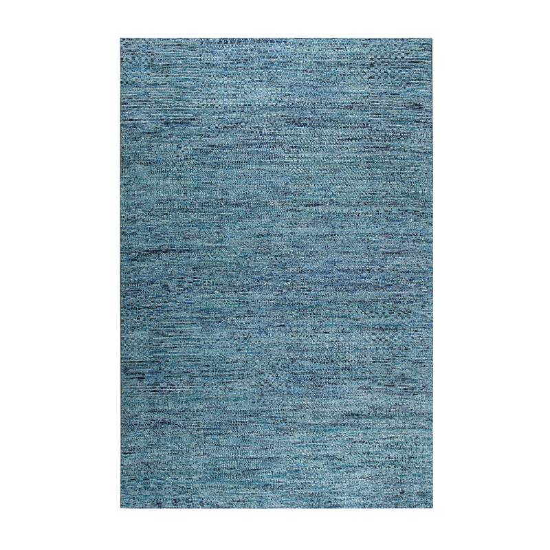 Hand-Knotted Natural Silk Blue Mix Contemporary Natural Silk Grass Design Rug