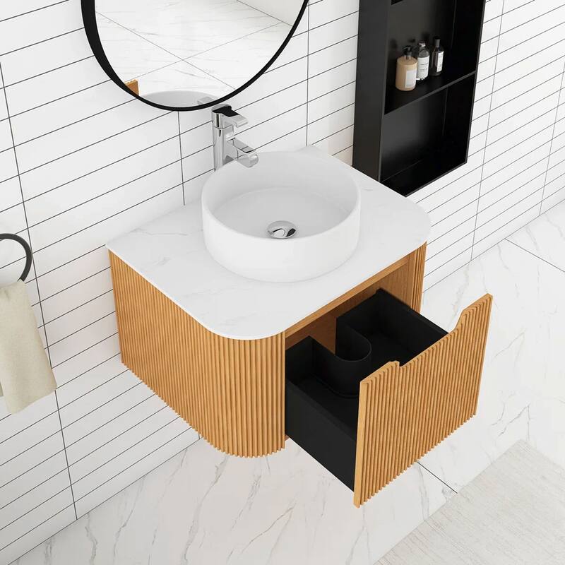 Wall-Mounted Bathroom Vanity with White Round Ceramic Sink