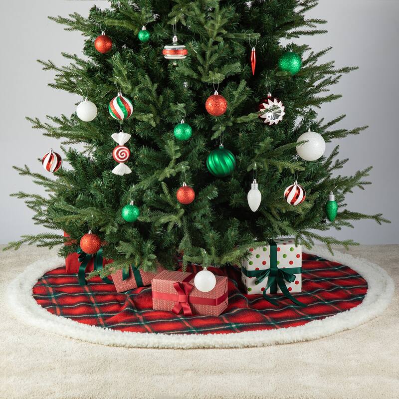 Glitzhome 48"D or 60"D Reversible Classic Plaid Flannel Christmas Tree Skirt
