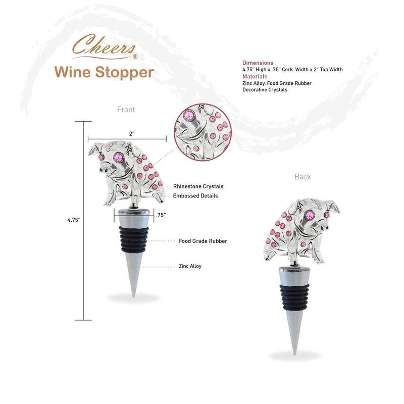 Cheers Pig Metal Wine Stopper - Elegant Vacuum Seal Reusable - 5 Inches