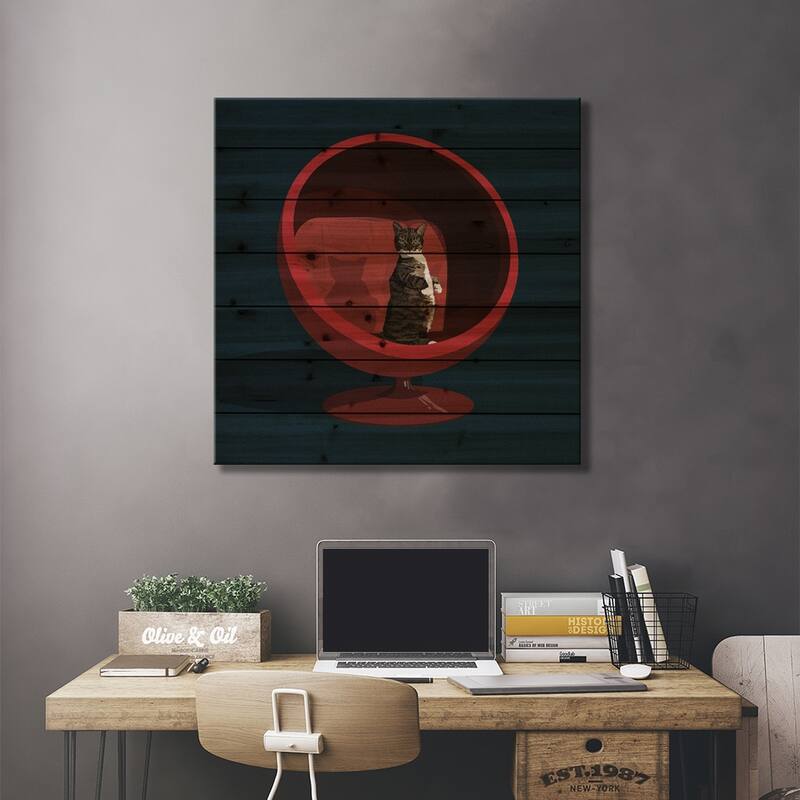 Cats In Chairs VI Print On Wood by Artcatillustrated - Multi-Color