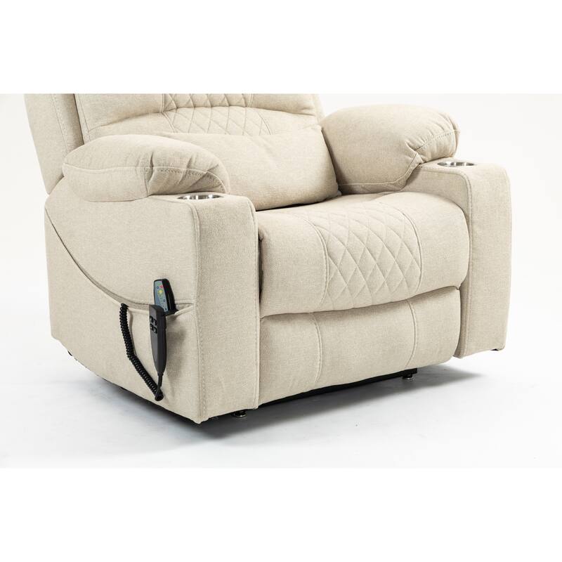 Velvet Oversized Power Lift Recliner Chair, Dual OKIN Motors & Cup Holders