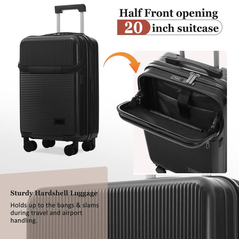 Luggage Sets 5 Piece with Half-opening, Hardside Carry On Suitcase Set with Double Spinner Wheel, with USB Port,TSA Locks
