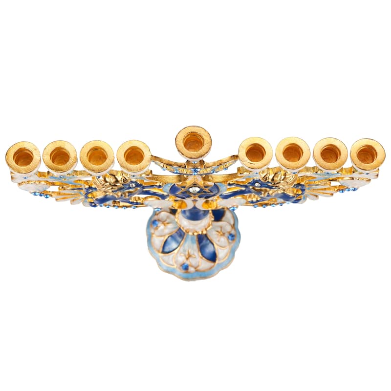 Matashi Hand-Painted Spinning Dreidel Holiday Ornament & Blue-Ivory Regal Lion Menorah Candelabra w/ Crystals Hanukkah Gift