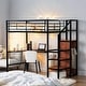 preview thumbnail 21 of 38, Twin Size Metal Loft Bed with Desk, Metal Grid and Wardrobe, White Black