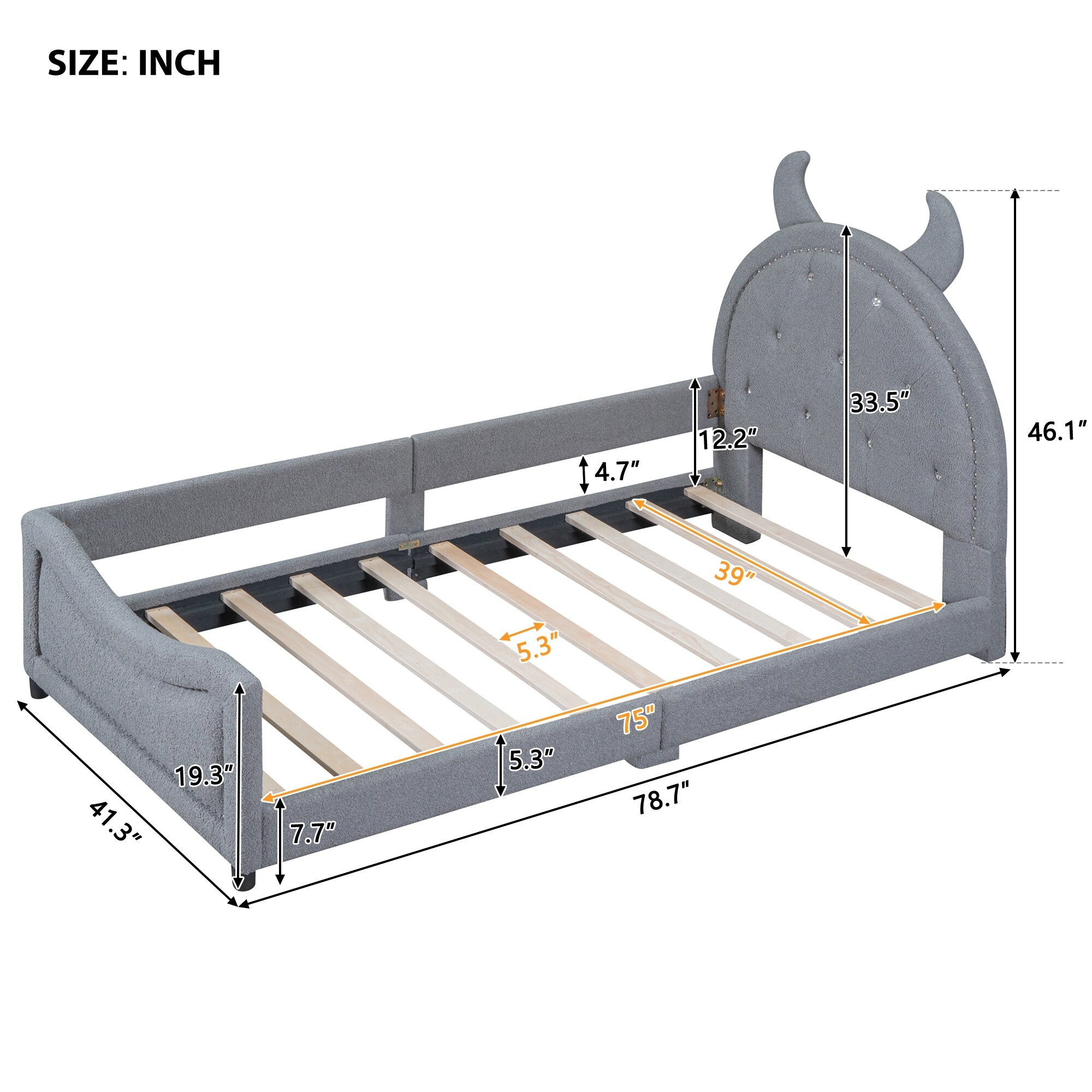 Twin Size Platform Bed Kids Bed with OX Horn Shaped
