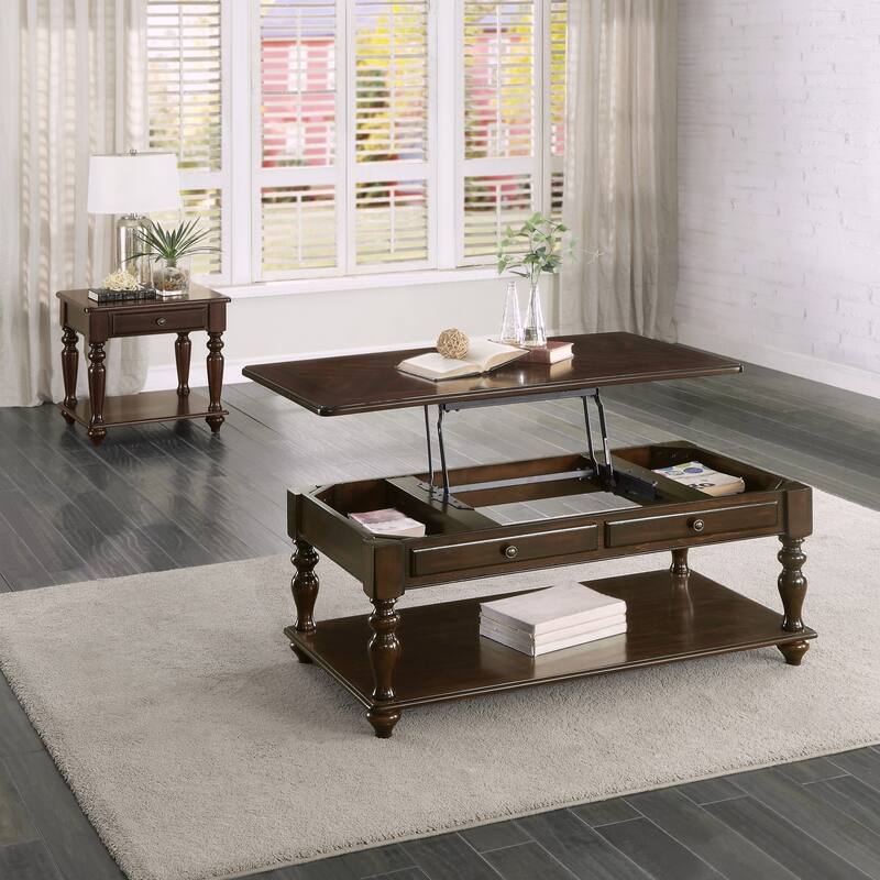 Modern Traditional Style Cocktail Table Lift Top Storage Shelf 1pc