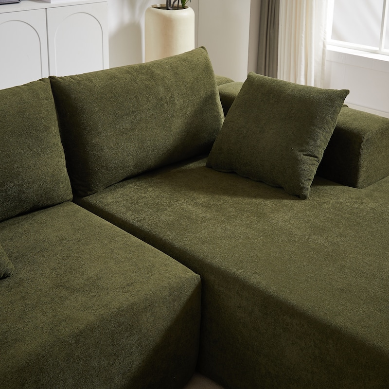 L Shaped Modular Sectional Sofa with Chaise Lounge, Oversized Chenille Upholstered Sofa, Deep Seat Sofa with 6 Pillows