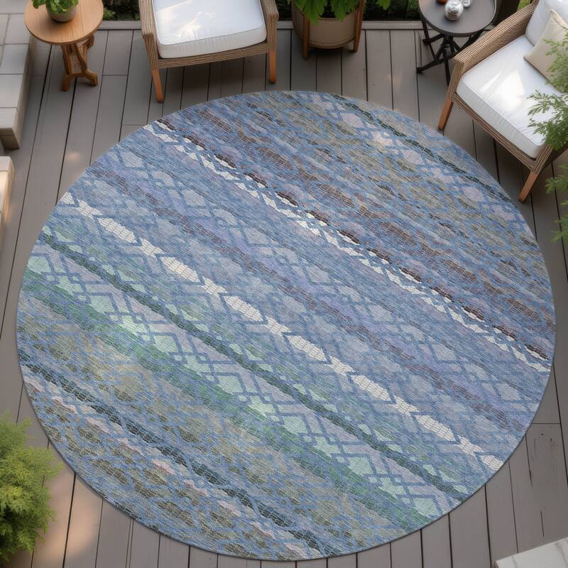 Machine Washable Indoor/ Outdoor Cabo Stripe Chantille Rug - Denim - 8' x 8'