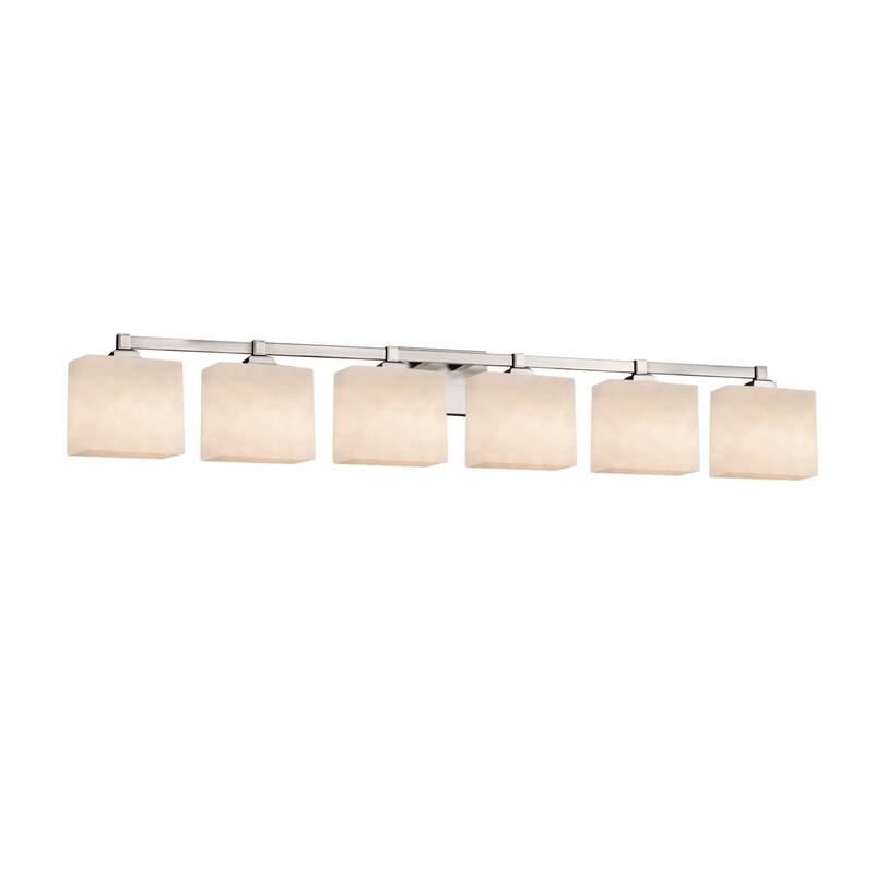 Justice Design Clouds Regency 6-light Brushed Nickel Bath Light, Off-white Rectangle Shade