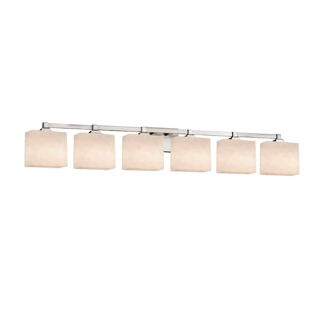 Justice Design Clouds Regency 6-light Brushed Nickel Bath Light, Off-white Rectangle Shade