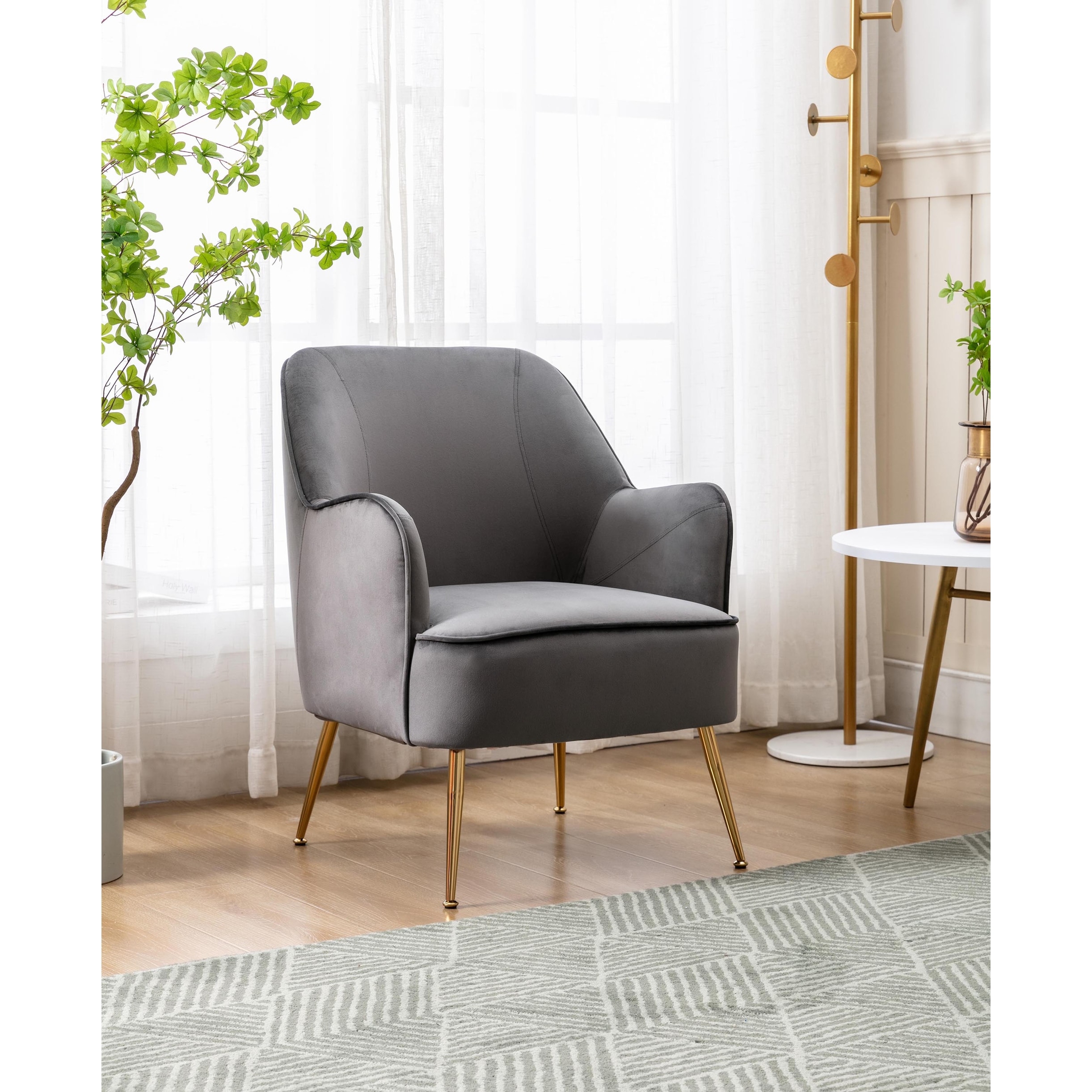 Grey accent chair online with chrome legs