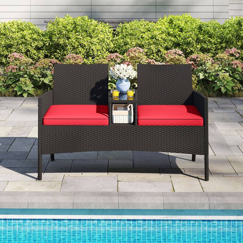 Costway Patio Loveseat with Built-in Table Soft Cushions & Tempered - See Details