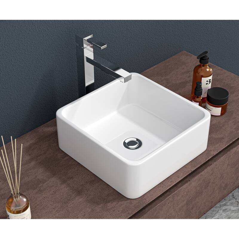 Sleek Square Bathroom Vessel Sink - Contemporary Design, Durable Ceramic, and Easy Countertop Installation - 15in L