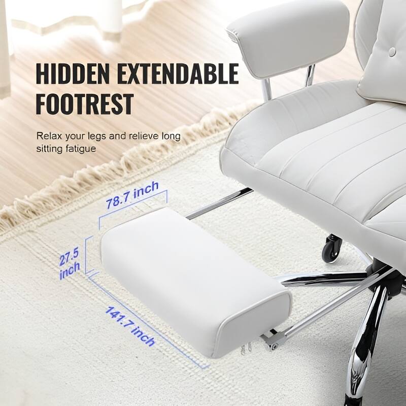 PU Leather Ergonomic Reclining Chair with Footrest & Wheels - 29.1 x 29.1 x 50 inch