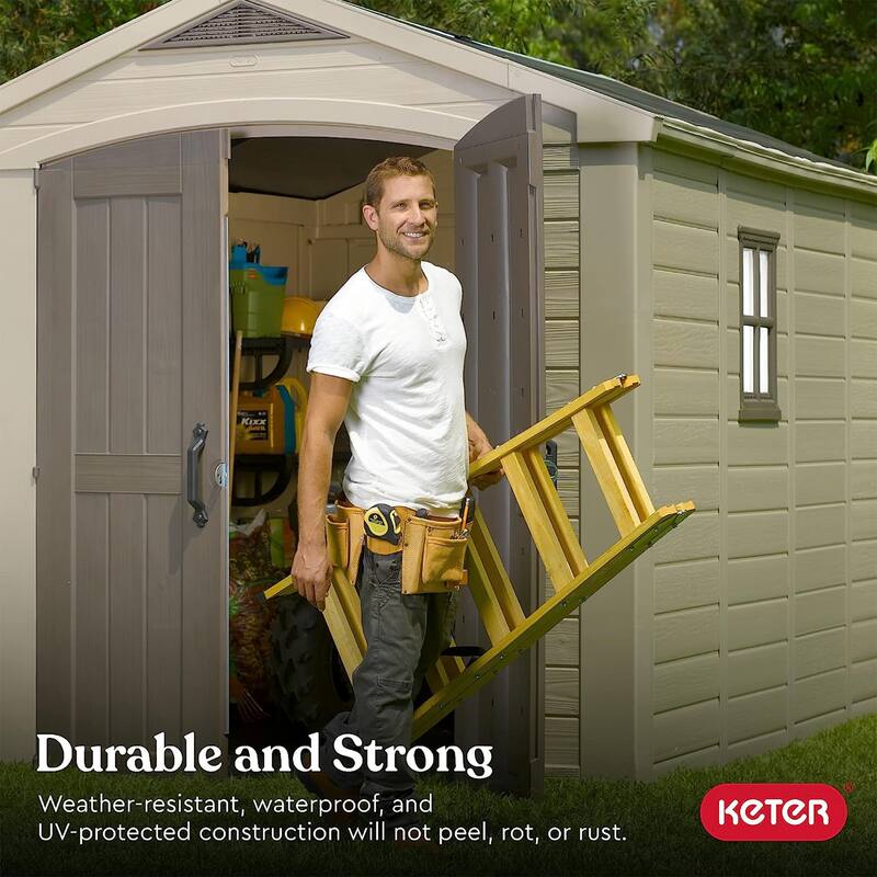 Keter 211203 Factor 8 x 11 All Weather Resistant Outdoor Storage Shed, Taupe - 130.5 x 95.5 x 95.5 inches