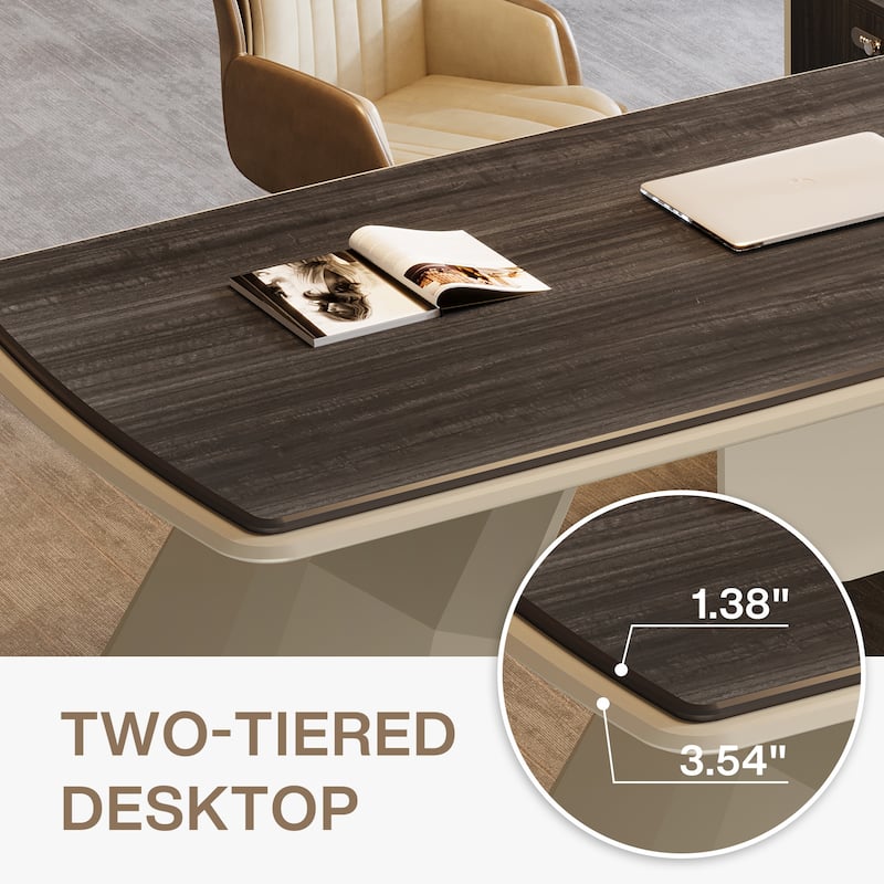 Large Modern Executive Computer Desk with Cabinet for Office