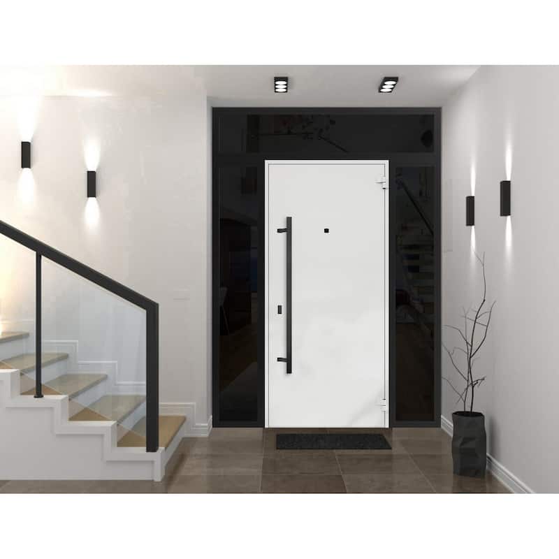 Exterior Prehung Steel Entry Door Ronex 0131 Grey 2 Sidelites Top Window Stainless Steel Inserts 16+36+16x96 Left Hand