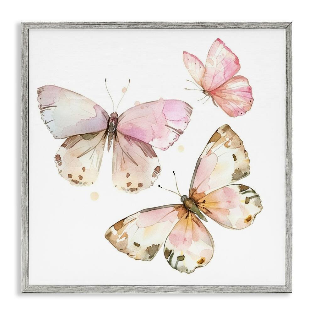 Stupell Soft Watercolor Butterfly Trio Framed Giclee Art Design By LSR Creative Studio