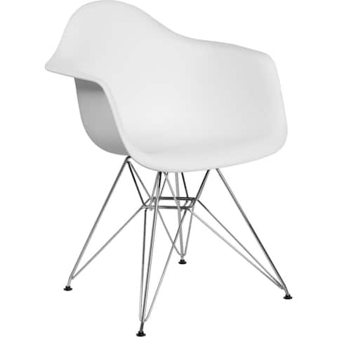 Offex White Plastic Accent Side Chair with Chrome Base [OFX-456827-FF]