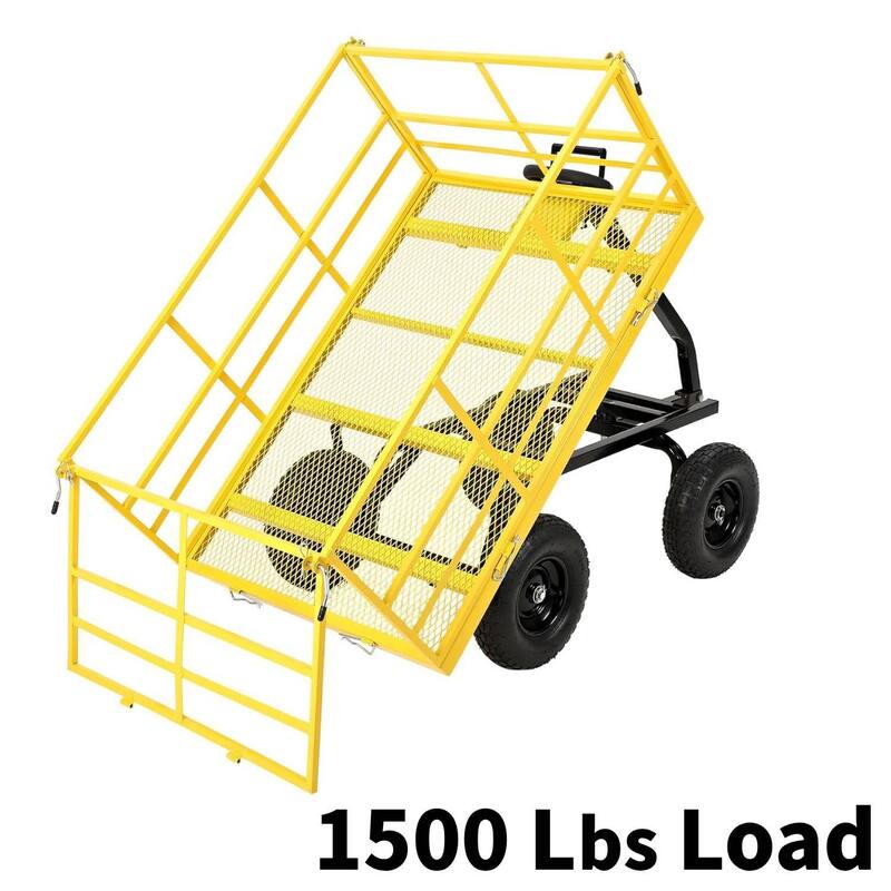 Heavy Duty 3-in-1 Yard Garden Wagon Cart with Removable Side Panels for Outdoor Lawn, Yard, 1500 LB Load - Yellow