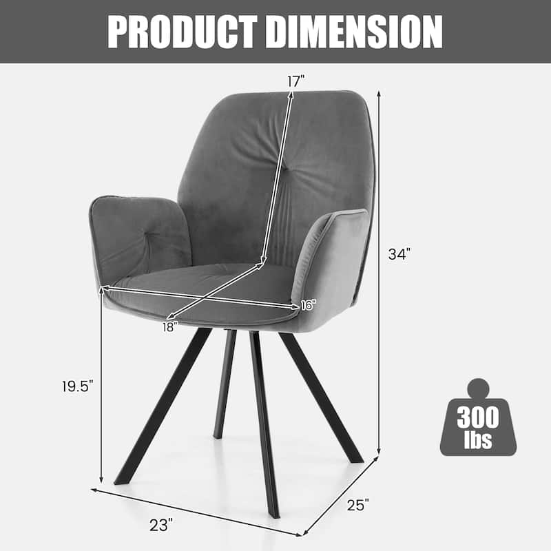Set of 2 Swivel Accent Arm Chairs with Metal Legs and Wide Back-Grey - 25" x 23" x 34"