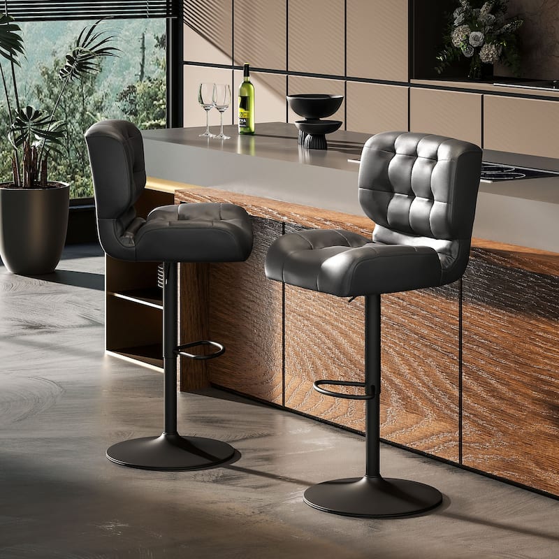 HOMCOM Set of 2 Bar Height Chairs with Adjustable Seat Height, Thick Padded Cushion and Metal Footrest for Home Bar