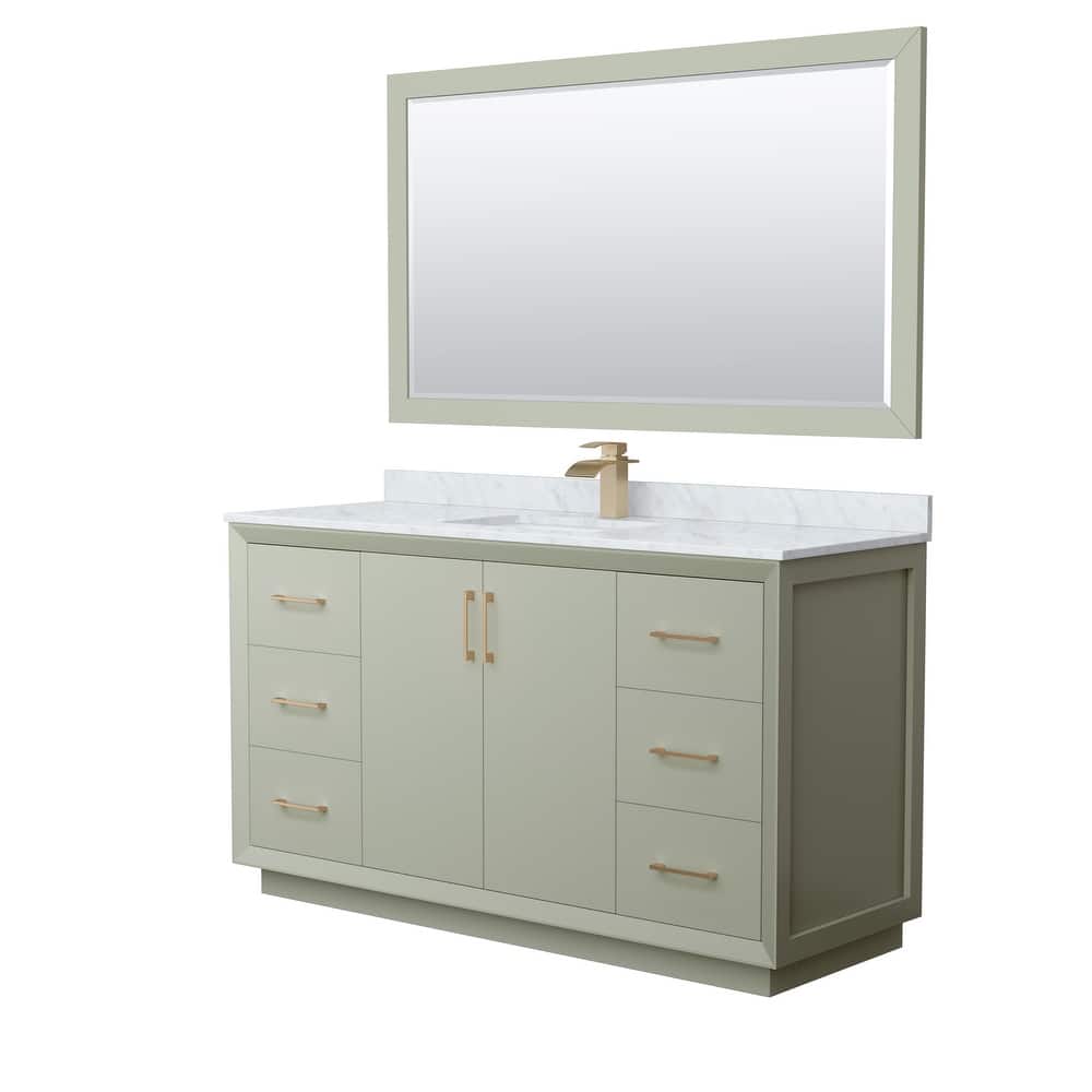 Strada 60-Inch Single Vanity Set, Carrara Marble Top, 58-Inch Mirror