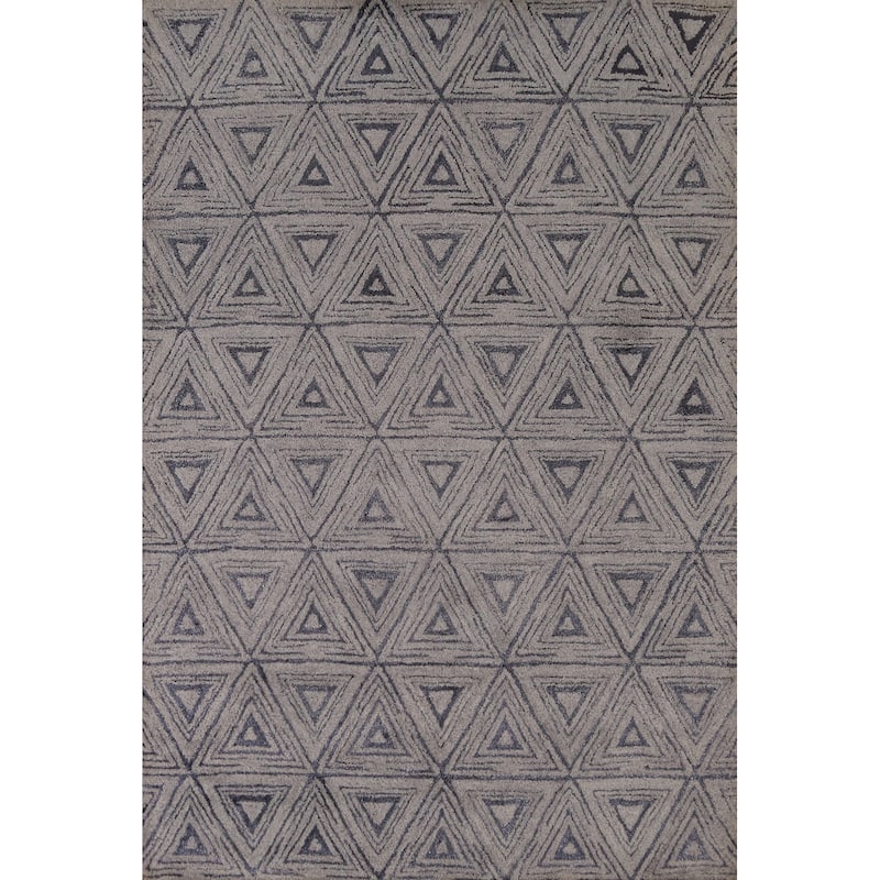 Geometric Grey Modern Indian Area Rug Hand-Tufted Wool Carpet - 5'3" x 7'7"