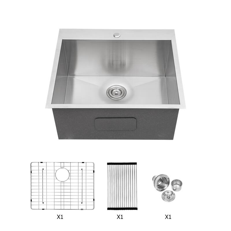 Laundry Room Utility Sink Drop In Topmount 16 Gauge Stainless Steel 12 Inch Deep Single Bowl Above Counter Basin