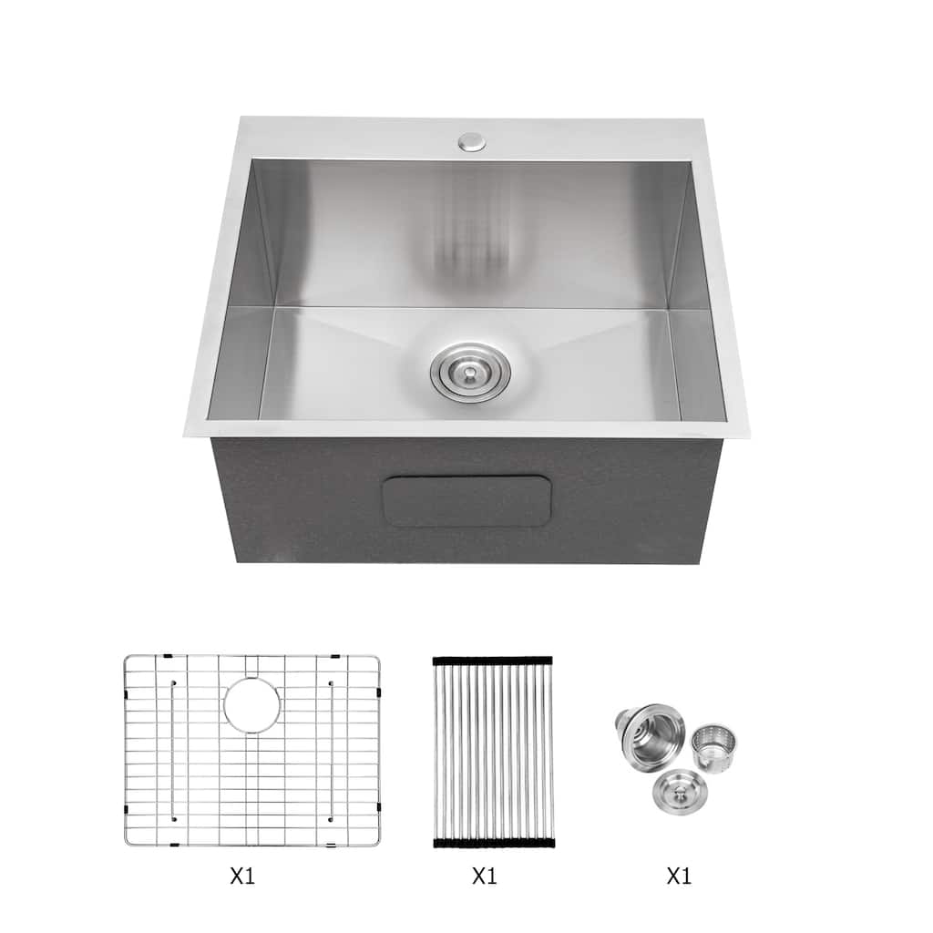 Laundry Room Utility Sink Drop In Topmount 16 Gauge Stainless Steel 12 Inch Deep Single Bowl Above Counter Basin