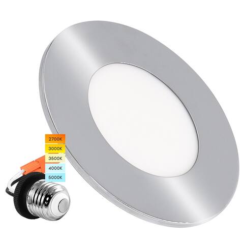 Luxrite 4" LED Recessed Light, 5 Color Selectable, Magnetic Trim, Dimmable, 500 LM, Wet Rated - Chrome