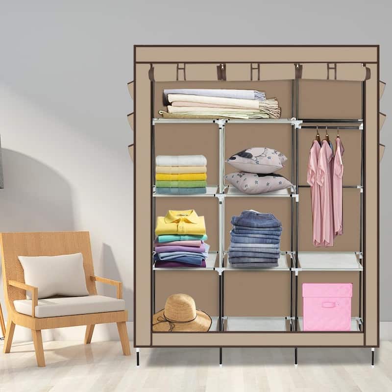 Portable Wardrobe,Closet Organizer with Non-woven Fabric - Beige