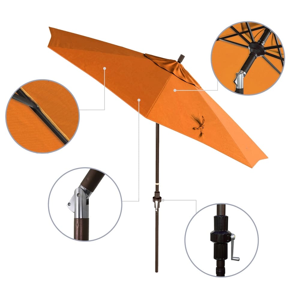 California Umbrella 9' Rd Golden State Series Patio Umbrella Bronze Aluminum Frame Crank Lift Collar Tilt Sunbrella